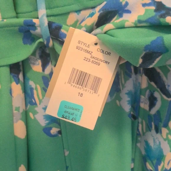 Danny & Nicole Women's Sage/Ivory Funnel V-Neck Dress Size 18 - Picture 11 of 16